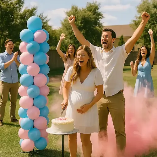 The same terrace after the gender reveal was set up