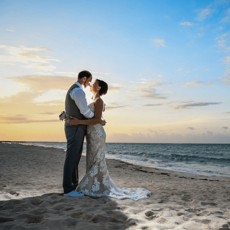 Proposal setup at sunset on the beach of Guadalmina